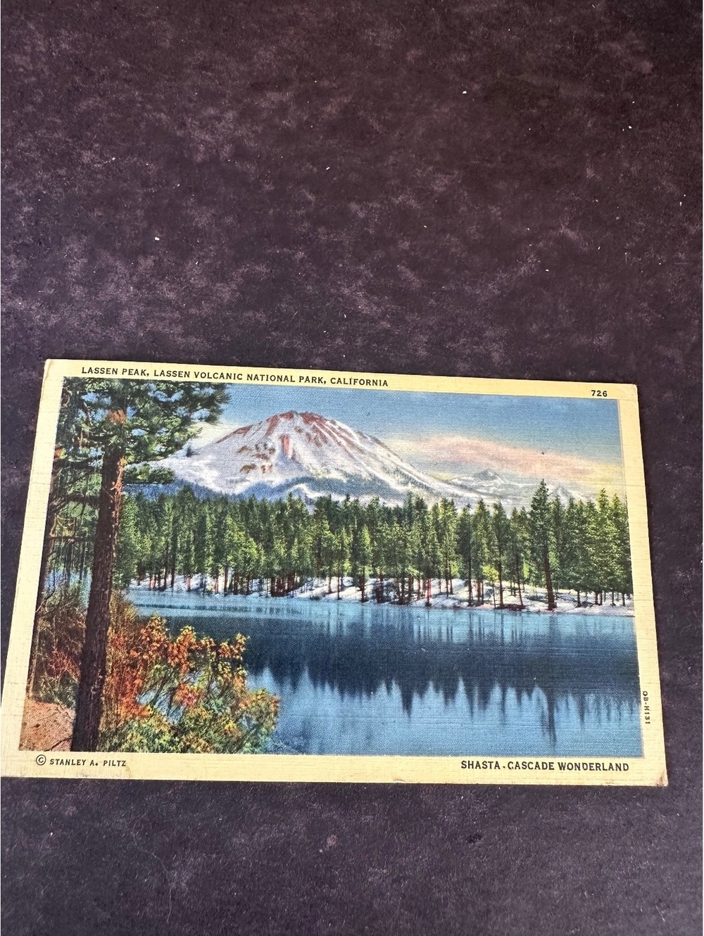 1942 Lassen Peak California Vintage Linen Postcard 1 Cent Defense Stamp